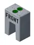 Fertigbetonfundament von Technagon für TEP4 HAK und TEW4 HAK: grauer Betonblock mit Aufschrift FRONT, zwei Leerrohröffnungen und Gewindehülsen auf der Oberseite