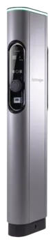 Technagon TEP4, AC-Ladesäule mit zwei Ladepunkten in der Gehäusefarbe DB701, Schrägansicht mit Display, Ladedose und LED-Topper
