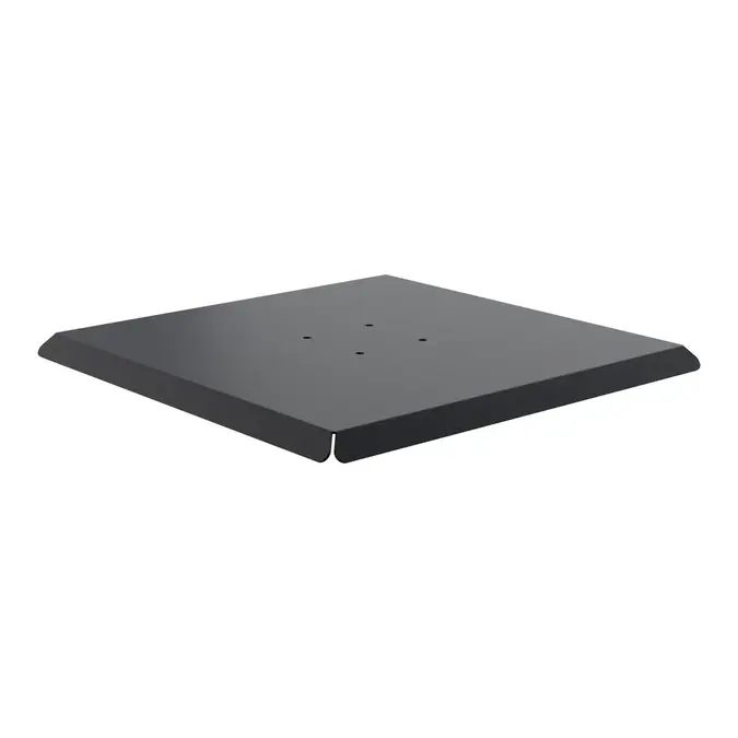 OnePole PRO Dach Quad 600 × 600 mm: flache schwarze Aluminium-Dachplatte, Schrägansicht