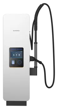 Flüssigkeitsgekühlter Dispenser (Satellitensäule) des Sungrow IDC480E mit einem Ladekabel, Vorderansicht