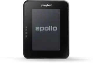 Payter Apollo in Frontansicht: schwarzes Zahlungsterminal mit Touchscreen, Payter-Logo und seitlichen Status-LEDs