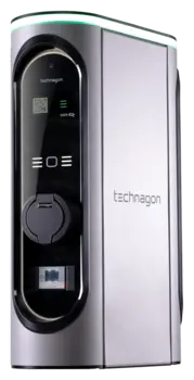 Technagon TEW4, AC-Wallbox mit zwei Ladepunkten, Gehäusefarbe DB701, Schrägansicht mit LED-Statusleiste