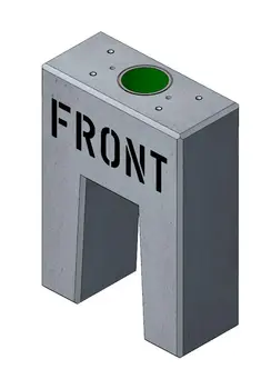 Fertigbetonfundament von Technagon für TEP4, TEW4 und TEW3: grauer Betonblock mit Aufschrift FRONT, Leerrohröffnung und Gewindehülsen auf der Oberseite