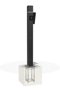 OnePole-Stele PRO 1500 DIN mit Payter Apollo Kartenterminal auf der Halterung für Bezahlterminals, 3D-Ansicht