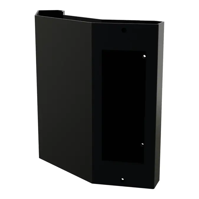 OnePole PRO Doppelhalterung seitlich angewinkelt: schwarzer Halter mit zwei schräg gestellten Flächen für zwei Wallbox-Halterungen