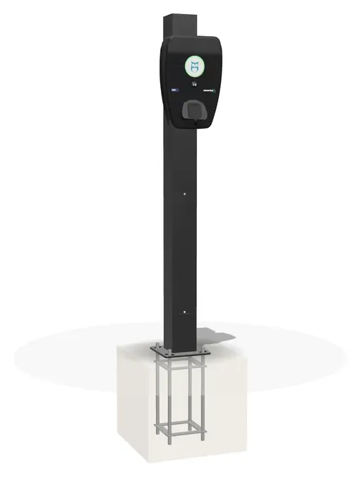 OnePole-Stele PRO 1500 DIN mit einer Zaptec Pro Wallbox auf Ankerrahmen, 3D-Ansicht